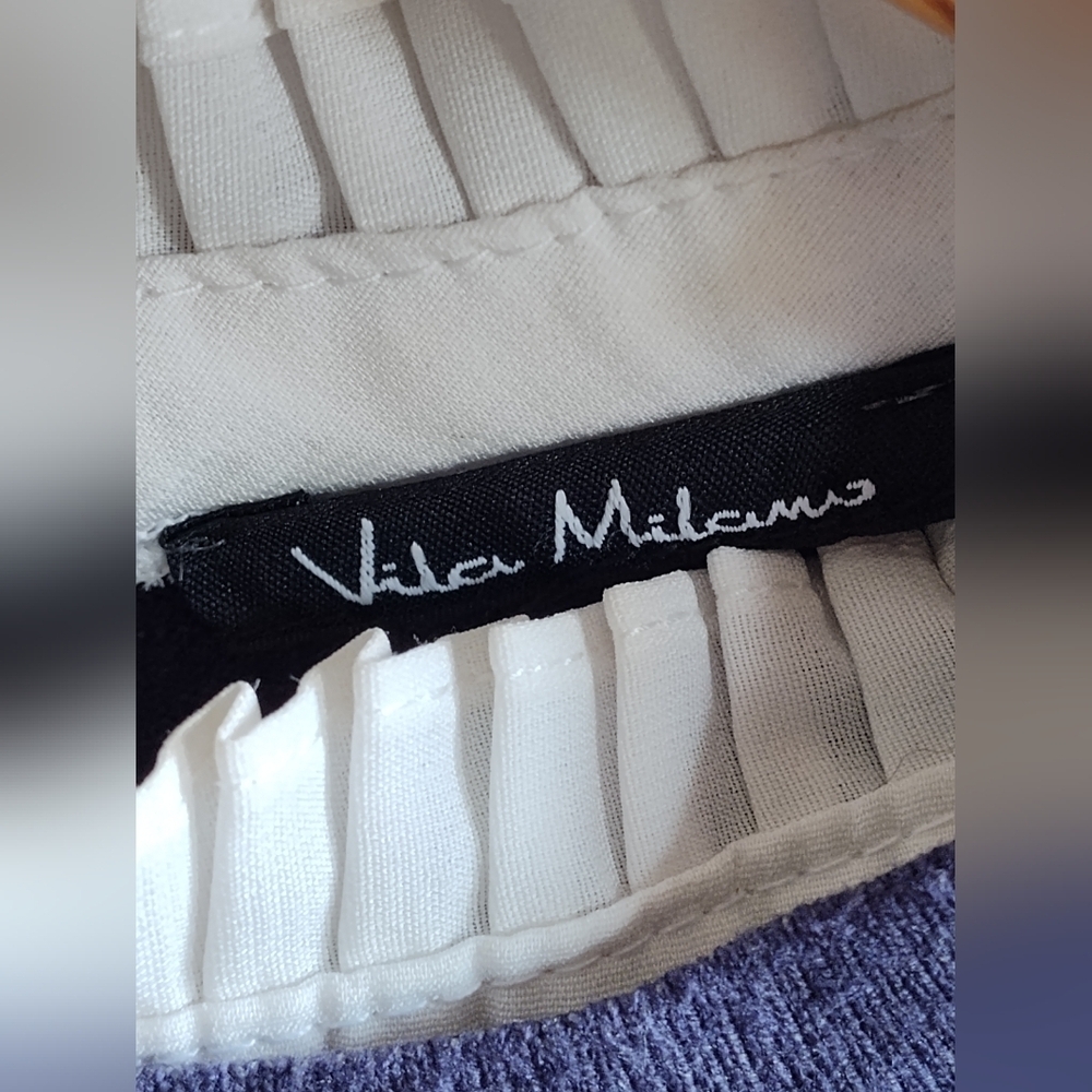 Vila Milano Navy Sweater | White Ruffle Trim Collar And Cuffs | Wool Blend | Sm - Picture 3 of 4